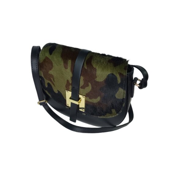 Charlie Leather "Mack" Small Half Moon Crossbody Bag - Black & Camo–NWT - Picture 1 of 12